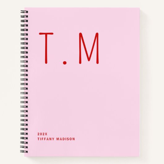 Carnet Minimal Monogram Pink and Red Custom Name Year (Devant)