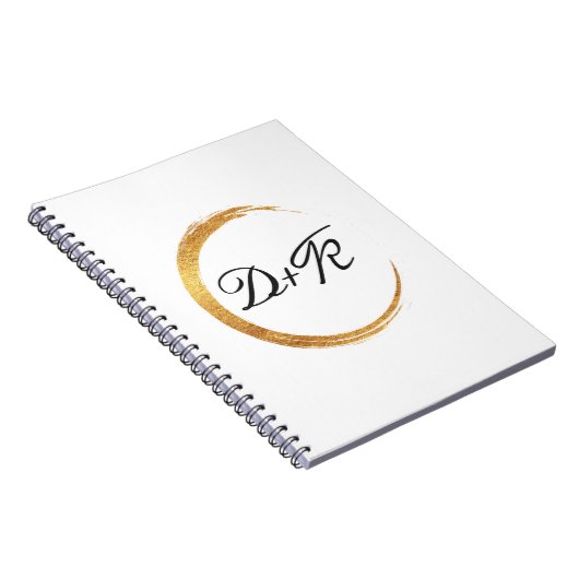 Carnet Minimalisme Noir Blanc Or Initiales Monogramme Nom (Côté Droit)