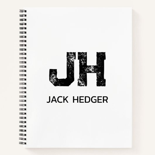 CARNET MINIMALIST BLACK TWO LETTER MONOGRAM NAME WHITE (Devant)