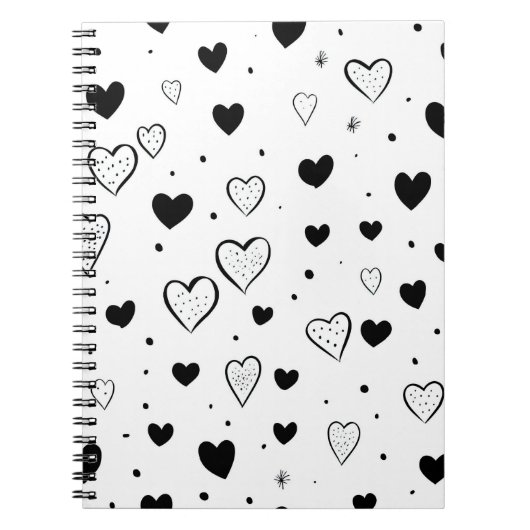 Carnet Minimalist Heart Notebook – Black and White Cute (Devant)