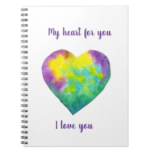 Carnet Minimalist I love you rainbow watercolor heart