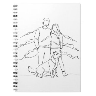 Carnet Minimalist Modern Couple with Dog Line Art Drawing