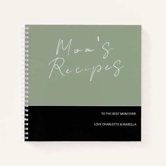 CARNET MINIMALIST SAGE GREEN BLACK MOM'S RECEPE CUOK LIVR (Devant)