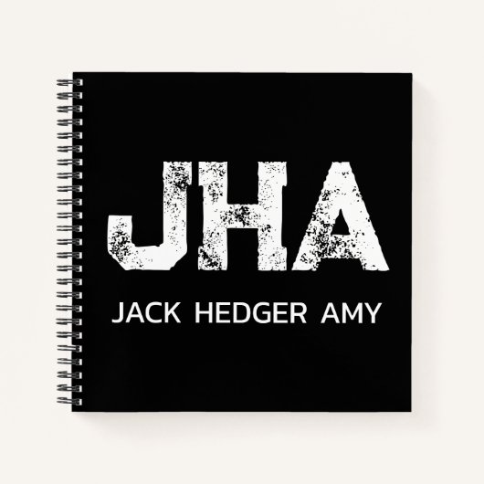 CARNET MINIMALIST WHITE THREE LETTER MONOGRAM NAME BLACK (Devant)