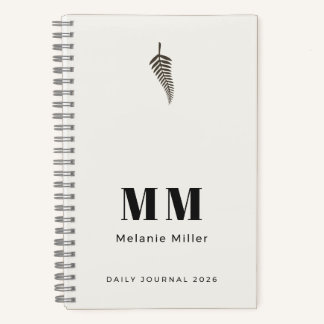 Carnet Minimaliste Blanc Ivoire Fougère Botanique Nom Per