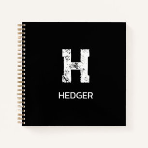 CARNET MINIMALISTE BLANC MONOGRAMME À UNE LETTRE NOM NOIR