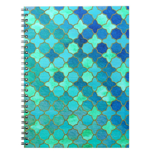 Carnet Mint Aqua Turquoise Gold Oriental Marocain Carrela (Devant)
