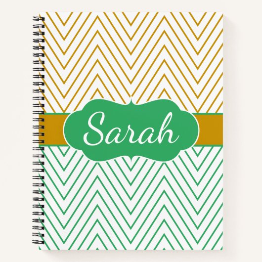 Carnet Mint Green Gold Chevron Personalized Pattern (Devant)