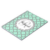 Carnet Mint Green Grey Quatrefol Nom Monogramme (Côté gauche)