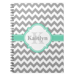 Carnet Mint Grey Chevron Motif & Quatrefoil marocain