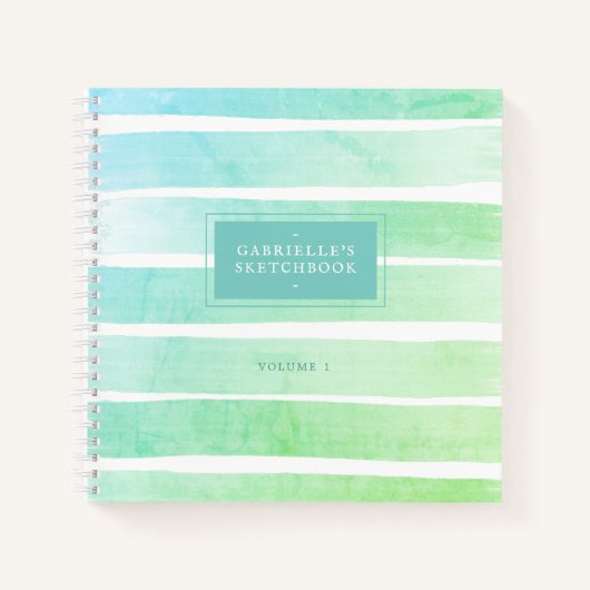 Carnet Mint Turquoise Blue Sketchbook Ombre Stripes avec (Devant)