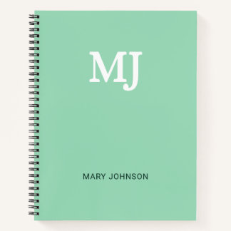 Carnet Mint vert Monogramme 2 deux lettres Initiales Mode