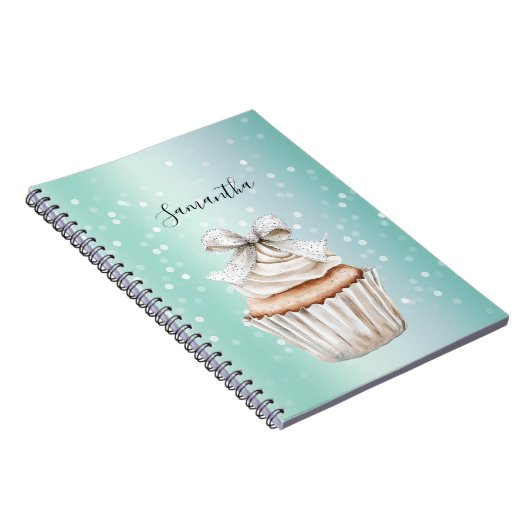 Carnet Mint White Bokeh Dots Bow Cupcake (Côté Droit)