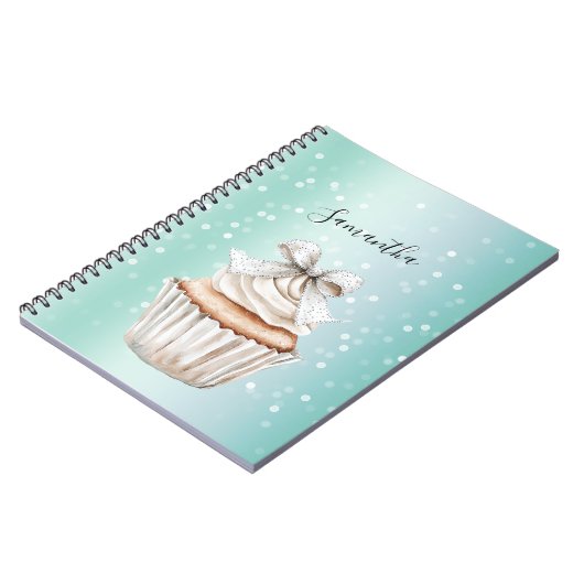 Carnet Mint White Bokeh Dots Bow Cupcake (Côté gauche)