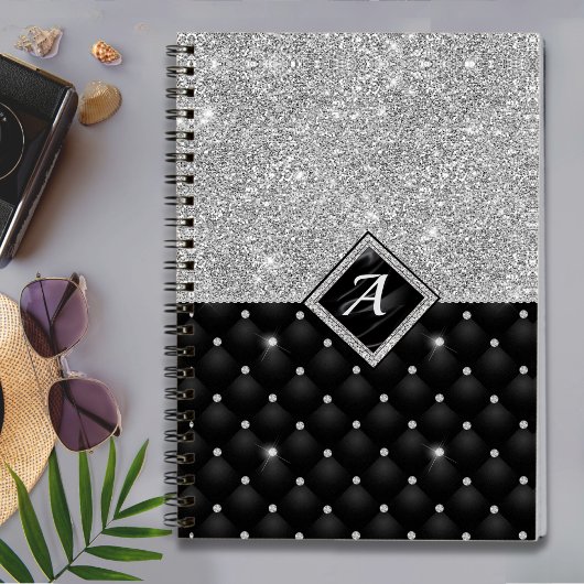 Carnet Minuscule cristal argent noir monogramme diamant é