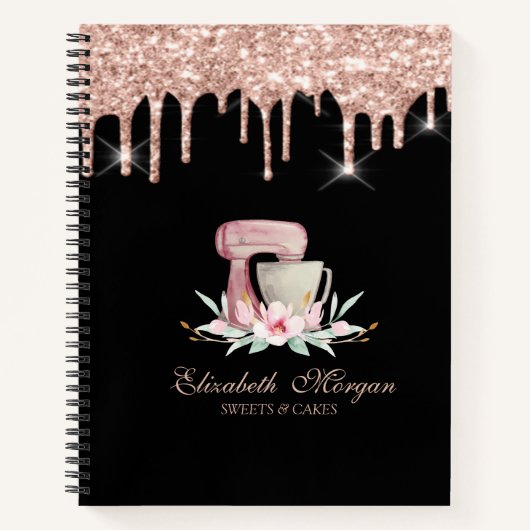 Carnet Mixer Flowers Rose Gold Drips Bakery Black (Devant)