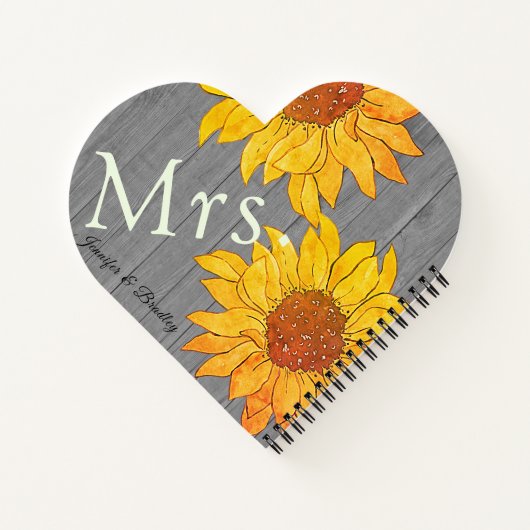 Carnet Mme Rustic Wood Grey Sunflower jaune (Dos)