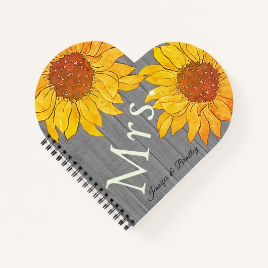 Carnet Mme Rustic Wood Grey Sunflower jaune (Devant)