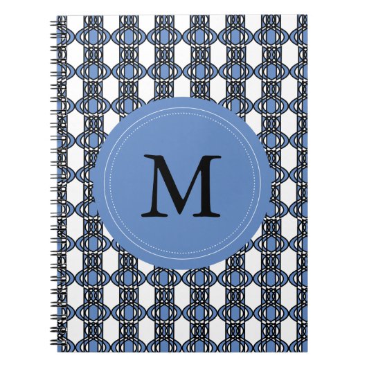 Carnet Mod Retro Monogramme Bleu Motif Scarabée Abstrait (Devant)