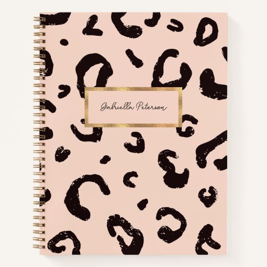 Carnet Mode Léopard rose Motif & Cadre Or (Devant)