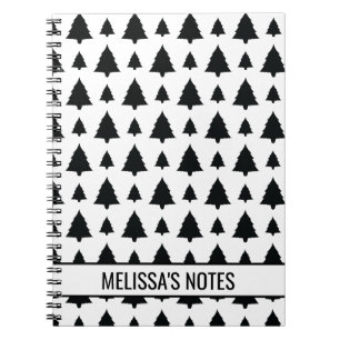 Carnet Modèle d'arbre de Noël sapin noir et blanc avec te