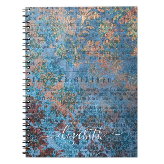 Carnet Modèle de motif vintage bleu monogramme (Devant)