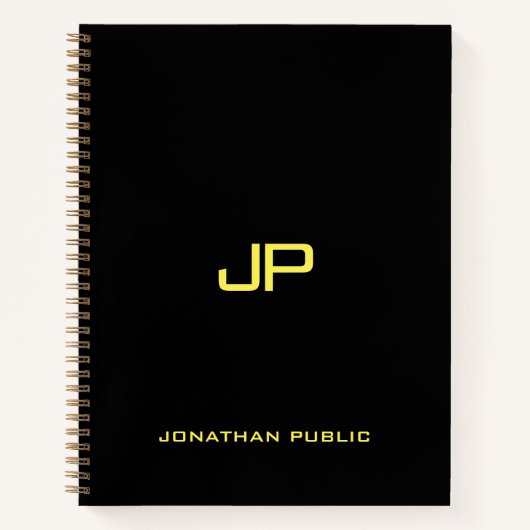 Carnet Modèle de nom de monogramme personnalisé en noir e (Devant)