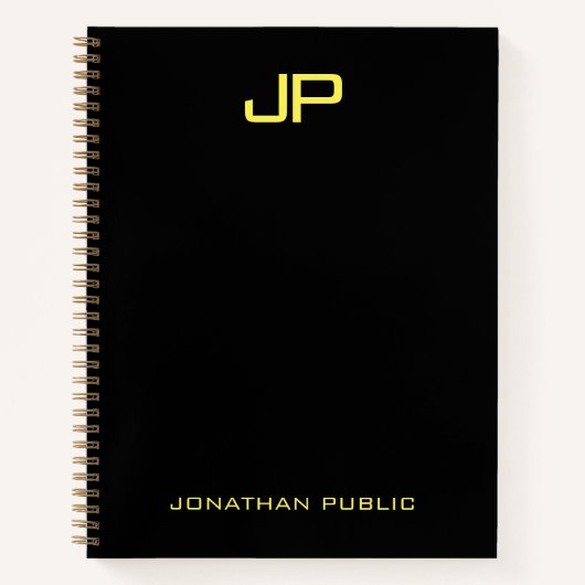 Carnet Modèle de nom d'or noir monogramme personnalisé (Devant)