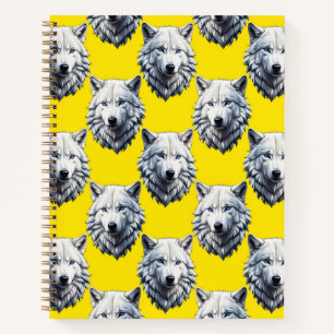 Carnet Modèle de tête de loup blanc design jaune