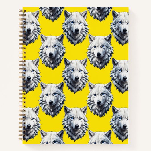 Carnet Modèle de tête de loup blanc design jaune (Devant)