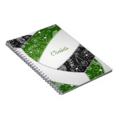 Carnet modèle floral doodé vert noir volleyball boho noir (Côté Droit)