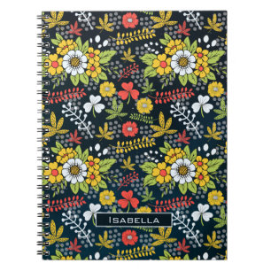 Carnet Modèle floral fleuri coloré nom personnalisé