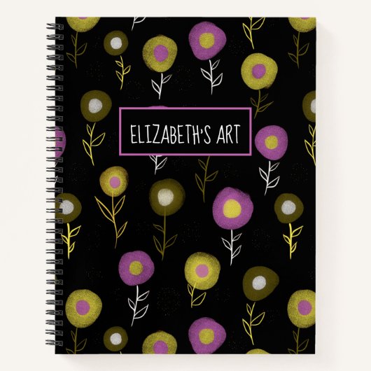 Carnet Modèle floral foncé Fille Nom Art Sketchbook (Devant)