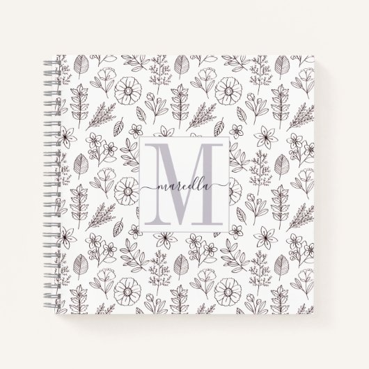 Carnet Modèle floral monographique personnalisé (Devant)