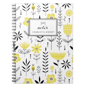 Carnet Modèle floral scandinave noir et jaune