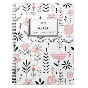 Carnet Modèle floral scandinave noir et rose