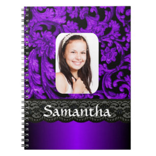 Carnet Modèle photo personnalisé en dentelle violette et