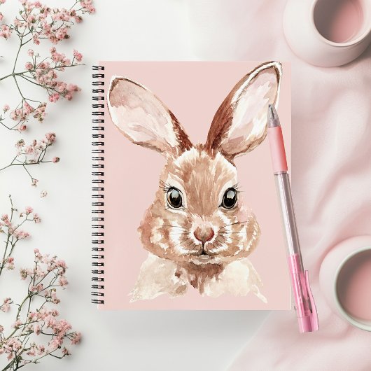 Carnet Modern Beauté Pastel Rose Aquarelle Lapin Mignon
