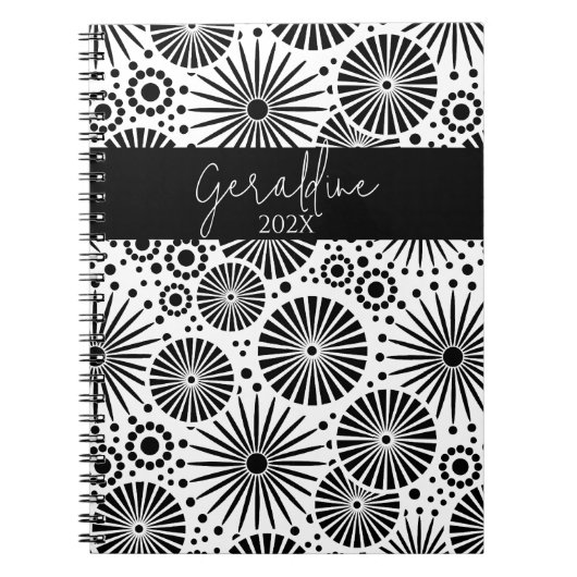 Carnet Modern black white geometric starburst Name (Devant)