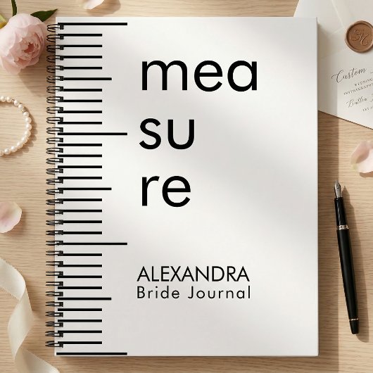 Carnet Modern Black White Measure Bride Wedding 