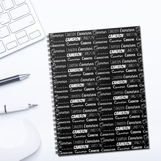 Carnet Modern Black White Personalized Name Collage