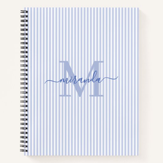 Carnet Modern Blue & White Stripes Monogram Name (Devant)