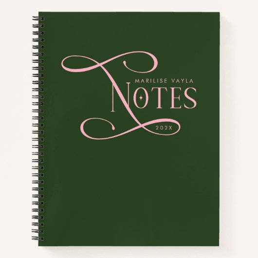 Carnet Modern Elegant Notes Personalized Green Pink (Devant)
