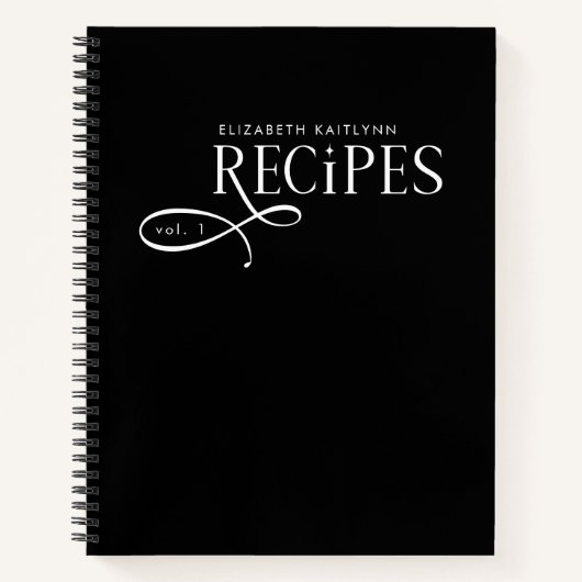 Carnet Modern Elegant Personalized Black White Recipes (Devant)