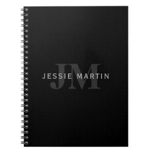 Carnet Modern Name & Monogram   Grey & Black