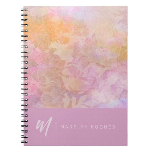 Carnet Modern Pastel Floral Pattern Monogram (Devant)