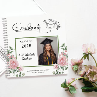 Carnet Modern Pink Roses Graduation 2 Photo Guestbook