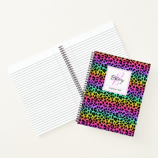 Carnet Modern Rainbow Leopard Skin Pattern Monogram (Intérieur)
