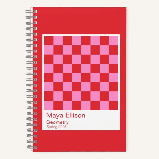 Carnet Modern Red and Pink Checkerboard Notebook (Recto)