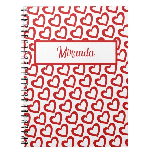 Carnet Modern Red Heart Valentines Custom Name (Devant)